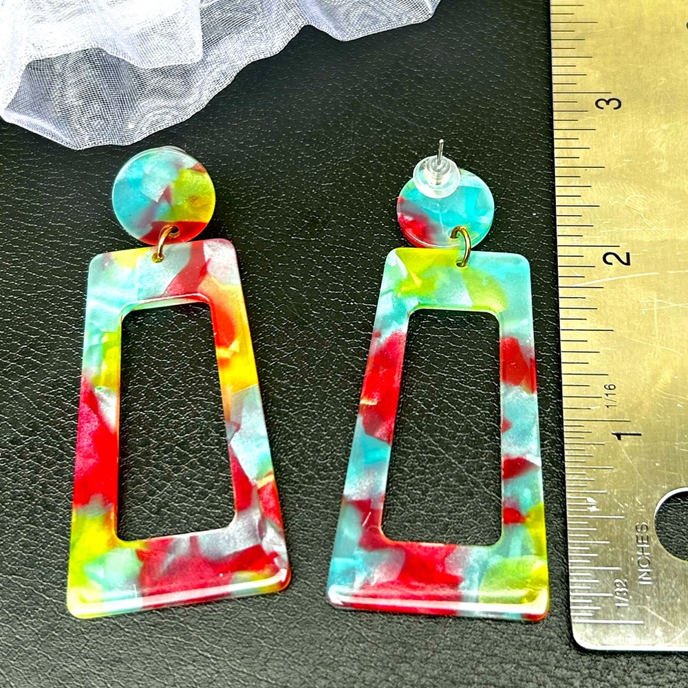Colorful Rectangular Dangle Earrings